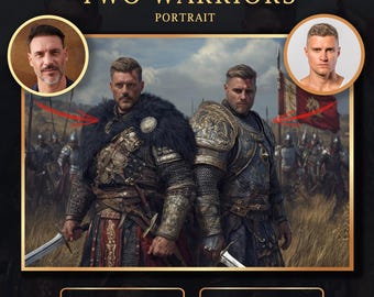 Custom Two Warriors Portrait from Photo, Medieval Style (Digital Download)