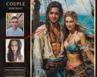 Custom Pirate Couple Portrait: Personalized Art Gift (Digital Download)