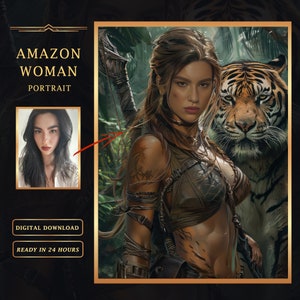 Maßgeschneidertes Amazone Portrait vom Foto, personalisiertes Amazone Porträt als digitaler Download, Geburtstagsgeschenk für starke Frau