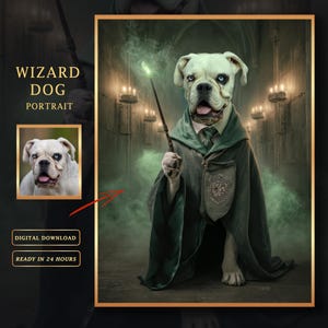 Custom Wizard Dog Portrait from Photo, Personalized Magician Pet Portrait, Custom Christmas Gift for Dog Lover