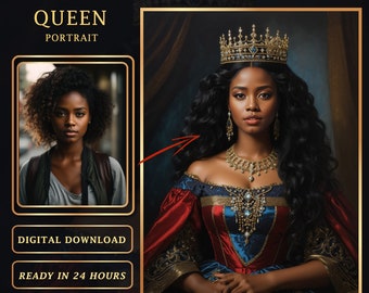 Personalized Queen Royal Portrait from Photo, Renaissance Portrait, Custom Woman Portrait, Digital download
