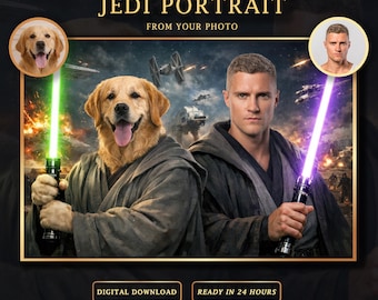Personalized Jedi Pet & Owner Portrait - Custom Digital Print from Your Photo