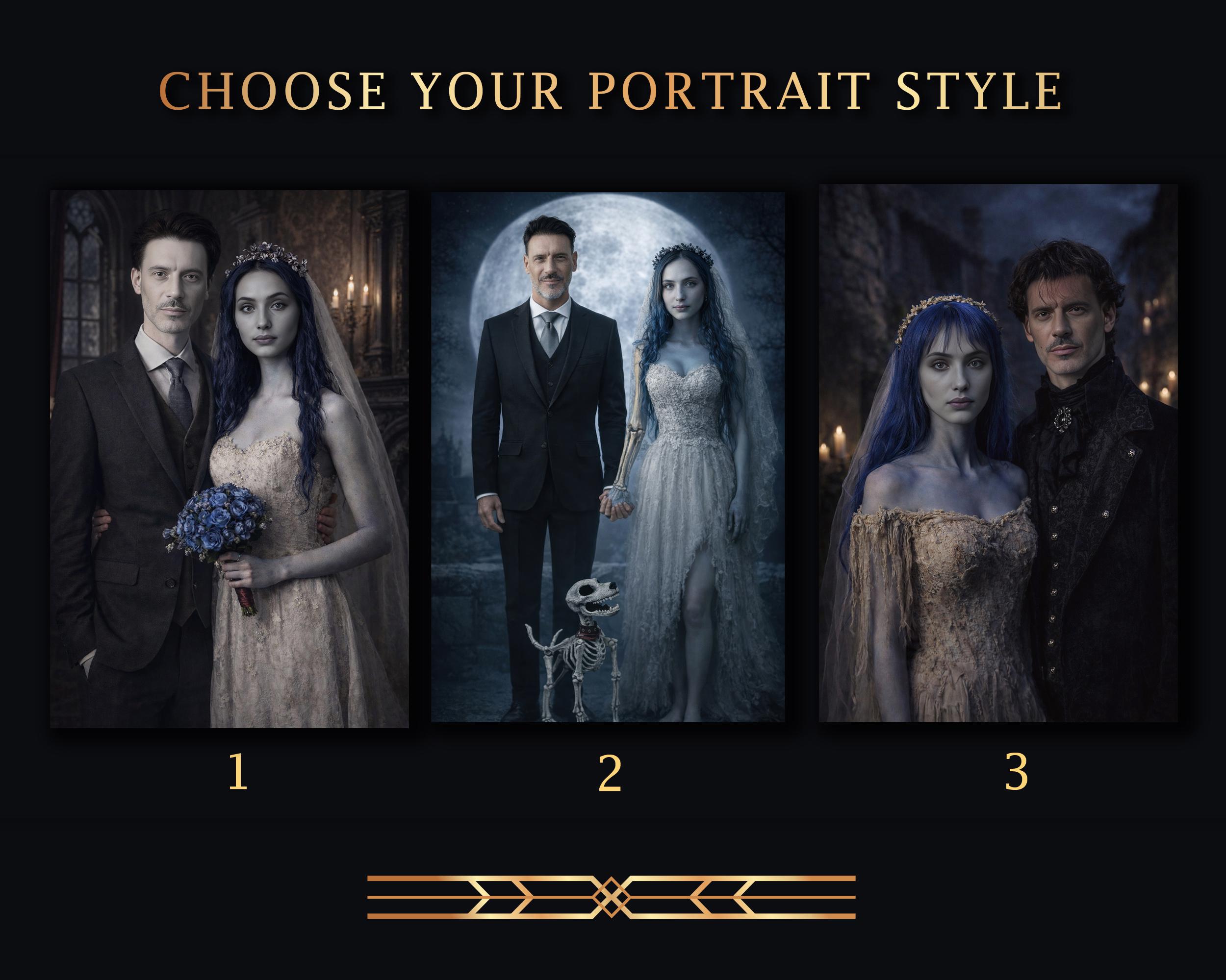 Personalized Corpse Bride Couple Portrait From Photo. Black Wedding ...