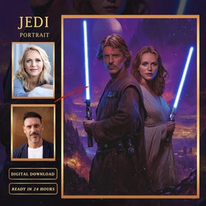 Retrato de pareja personalizado de Star Wars - Retrato familiar Jedi personalizado - El mejor regalo para parejas - Descarga digital