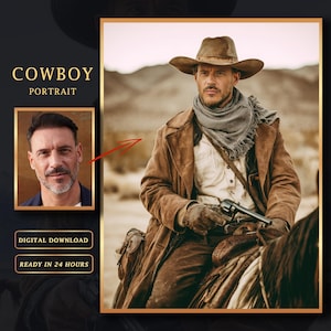 Custom Cowboy Portrait - Personalized Western Wall Art - Gift for Dad - Digital Download