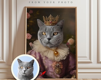 Custom Queen Cat Portrait: Personalized Pet Art (Digital Download)