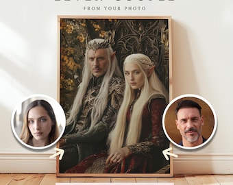 Portrait de couple elfique personnalisé : cadeau d'art fantastique (téléchargement numérique