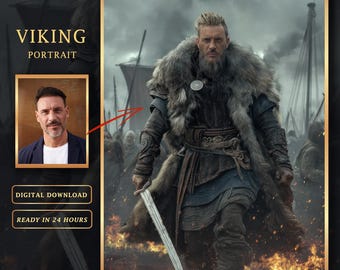 Aangepast Vikingportret, gepersonaliseerde Scandinavische krijger (digitale download)