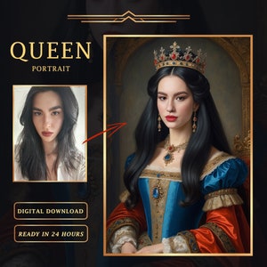 Personalized Queen Portrait: Custom Renaissance Royal Art (Digital Download)