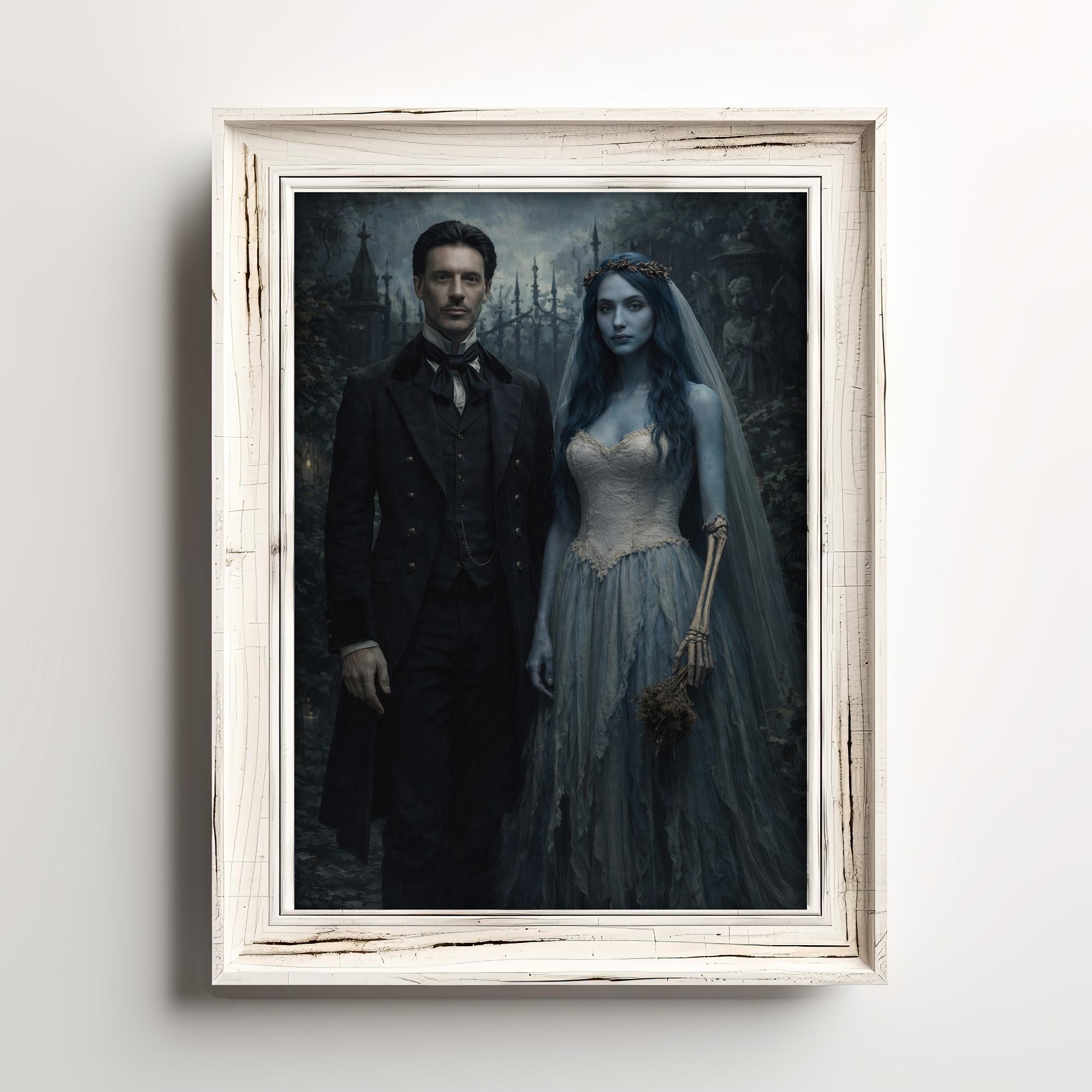 Personalized Corpse Bride Couple Portrait From Photo. Black Wedding ...