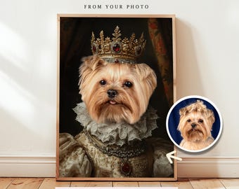 Custom Royal Pet Portrait: Personalized Dog Queen Art (Digital Download)