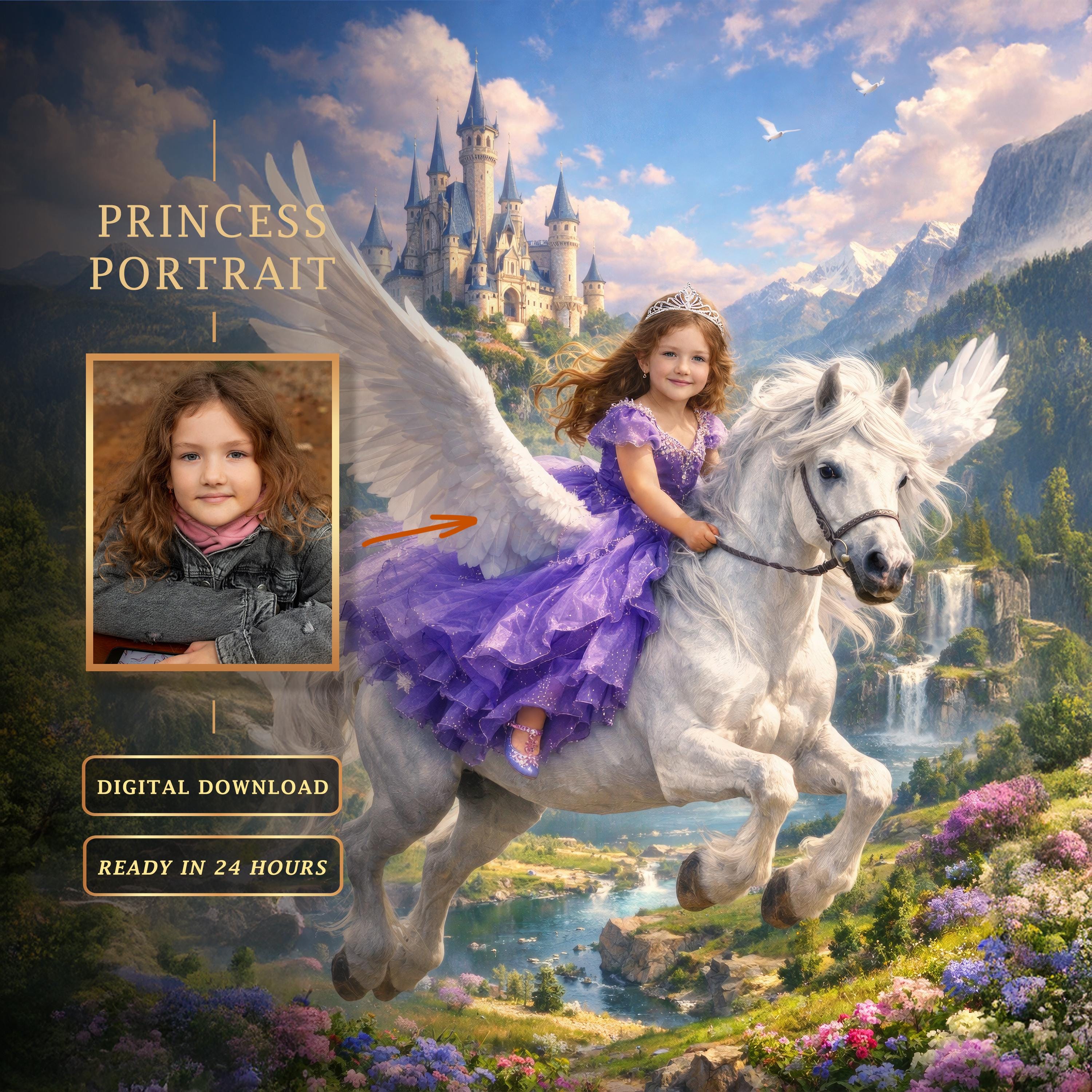 Custom Princess Portrait From Photo. Personalized Fantasy Art - Digital ...