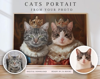 Custom Two Cats Royal Portrait: Personalized Pet Wall Art (Digital Art)