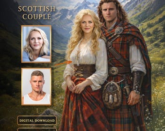 Custom Scottish Couple Portrait from  Photo. Personalized Highlander Digital Art.