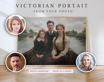 Personalized Victorian Family Portrait: Custom Oil Painting Style (Digital Download