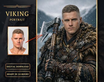 Personalized Viking Portrait From Photo, Custom Norse Warrior Portrait