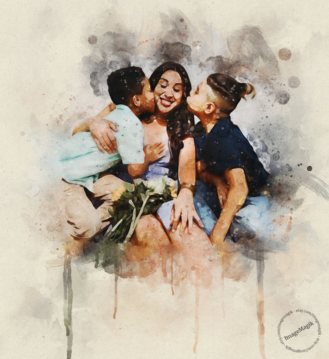 Watercolor family portrait from photo custom painting from | Etsy