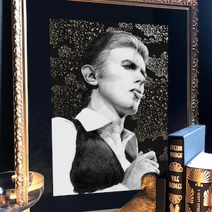 David Bowie gold foil portrait print, the Thin White Duke A3