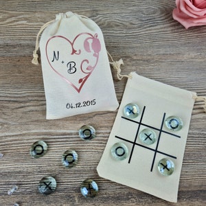 Tic Tac Toe, wedding gift, glass stones, cotton bag, game, personalized