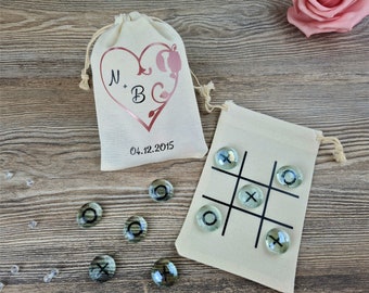 Tic Tac Toe, Gastgeschenk Hochzeit, Glassteine, Baumwollsäckchen, Spiel, personalisiert