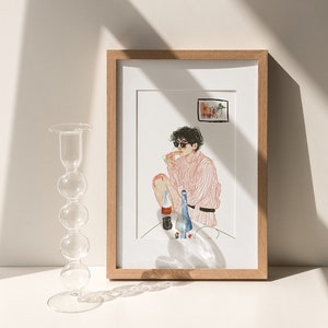 Taehyung à Paris illustration minimaliste A6 (14,8cm x 10,5cm) - Impression Bts • Taehyung V bts artwork • bts poster • wall art