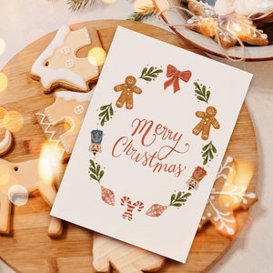Cute Printable Christmas card - A5 (14,8cm x 21cm) Nutcracker ginger bread man christmas card, carte de voeux imprimablele