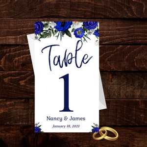 Tafelnummer Kaart Bruiloft Royal Blue