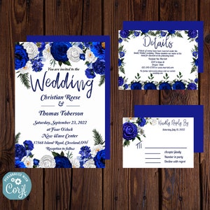 Royal Blue Wedding Bundle (Invitation, Carte détaillée, rsvp)