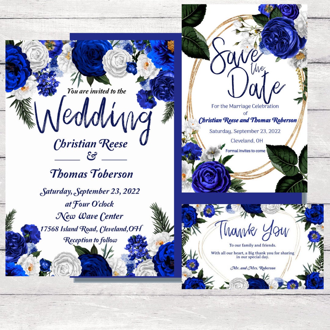 Wedding Bundle Floral Digital Template Royal Blue and Gold - Etsy wedding-bundle-floral-digital-template-royal-blue-and-gold-etsy