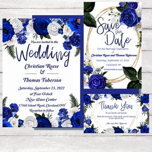 Wedding Bundle Floral Digital Template Royal Bleu et Or