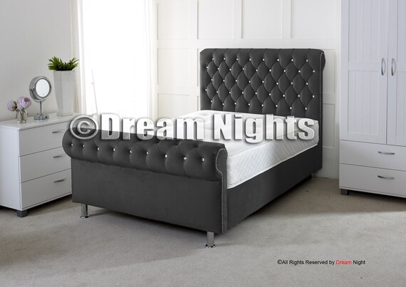 Atlantis Scroll Chesterfield Scroll Plush Velvet Bed Frame Etsy