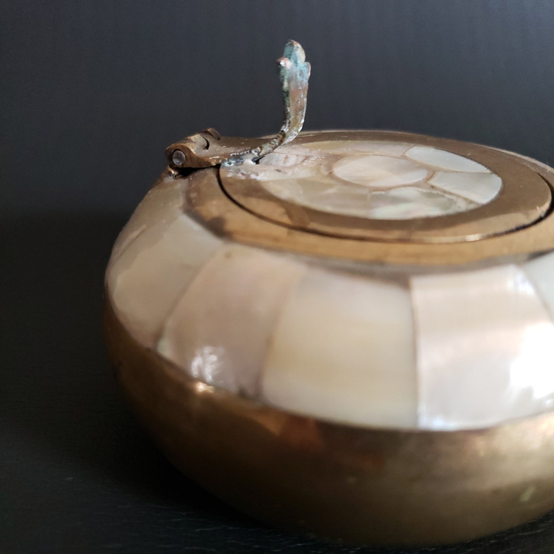 Vintage Brass Pocket Ashtray With Lid and Mother of Pearl Etsy