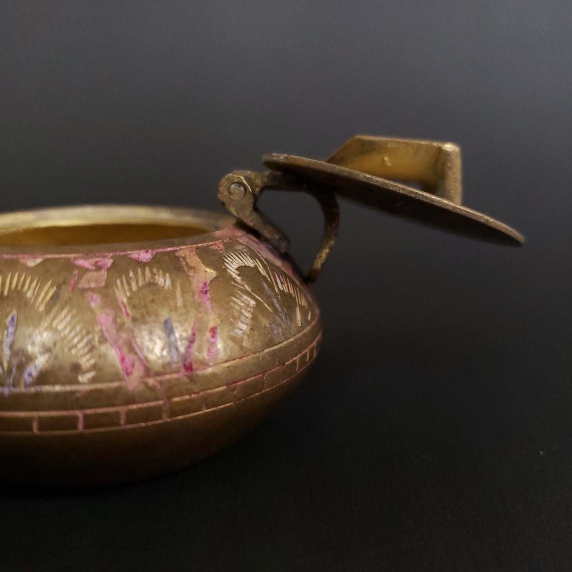 Vintage Brass Pocket Ashtray With Lid And Handmade Etched Etsy