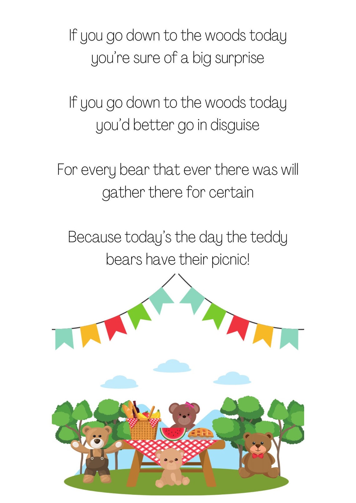 Teddy Bears Picnic Nursery Rhyme Wall Print/art Etsy