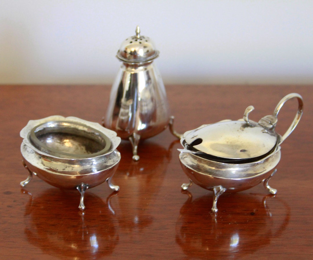 Chinese Export Solid Silver Cruet Set, Silver Salt Cellar, Silver