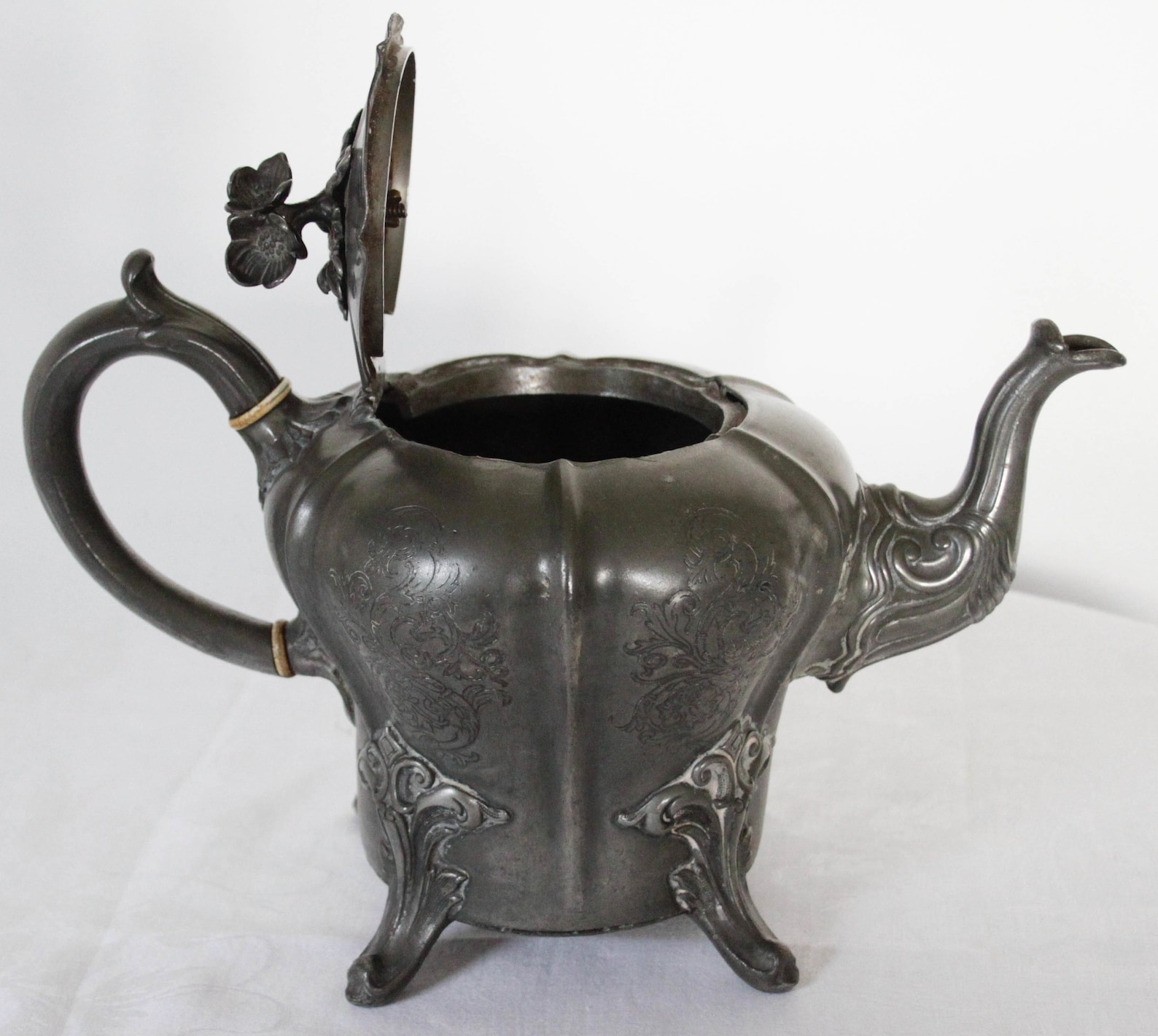 Victorian Pewter Teapot With Floral Finial Etsy