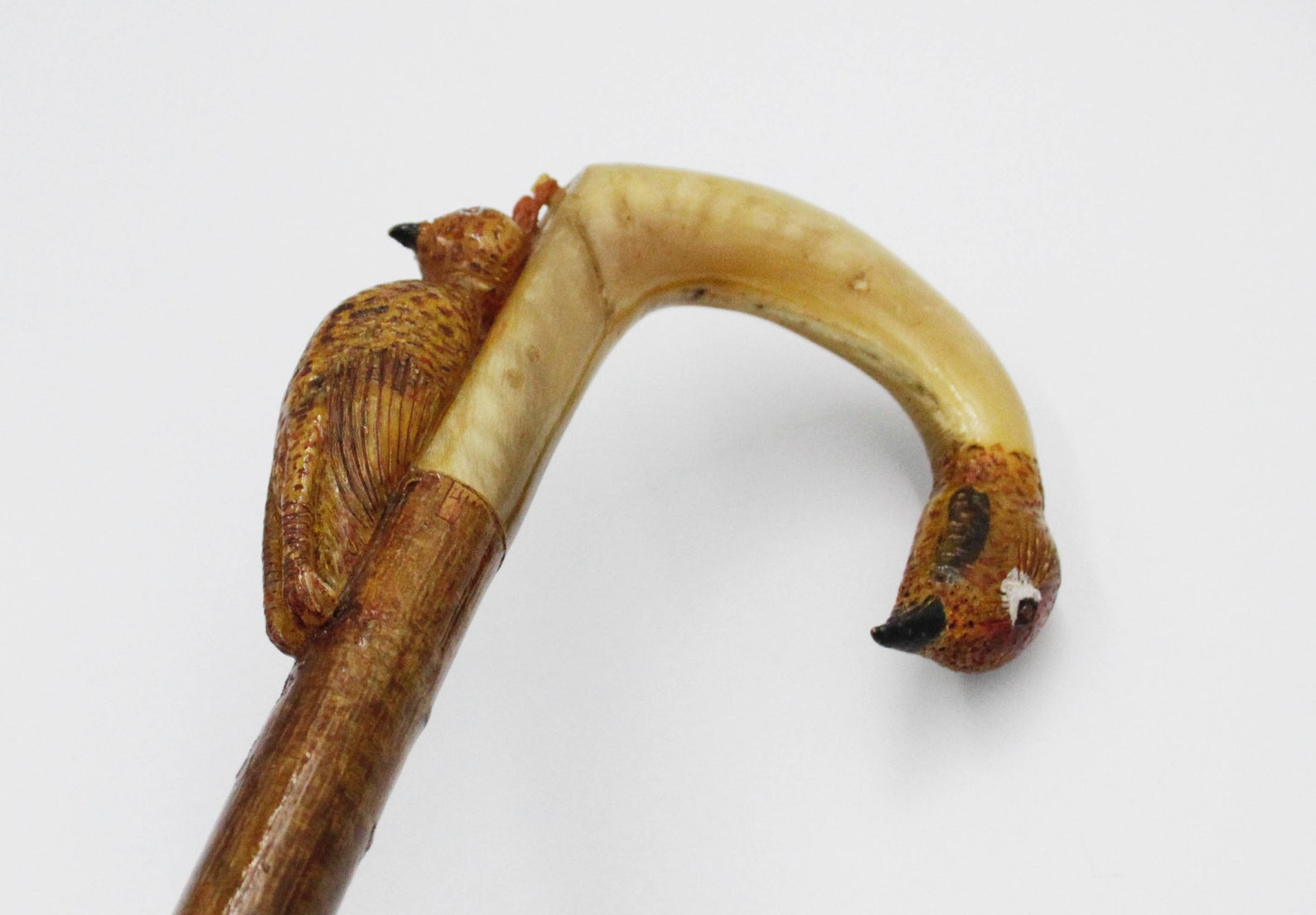 Long Walking Stick With Carved Rams Horn Handle In The Shape Etsy