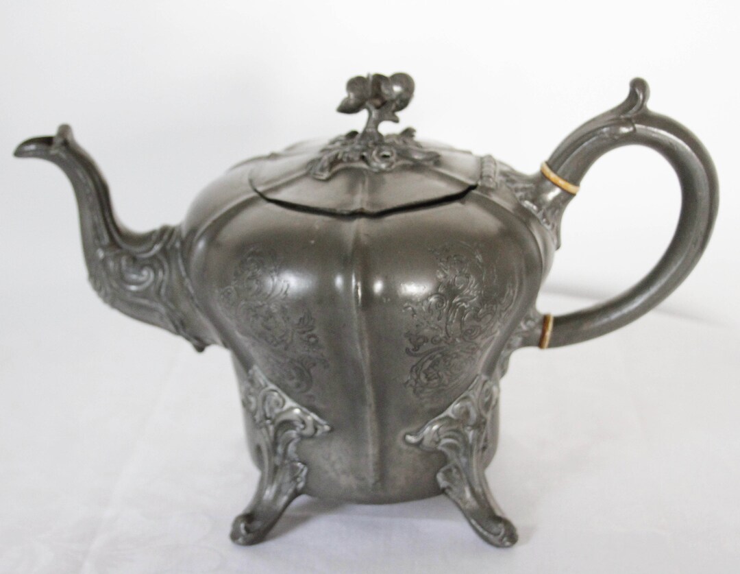 Victorian Pewter Teapot With Floral Finial Etsy