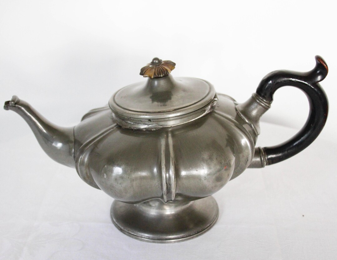 Early Victorian Pewter Teapot With Insulating Handle Etsy