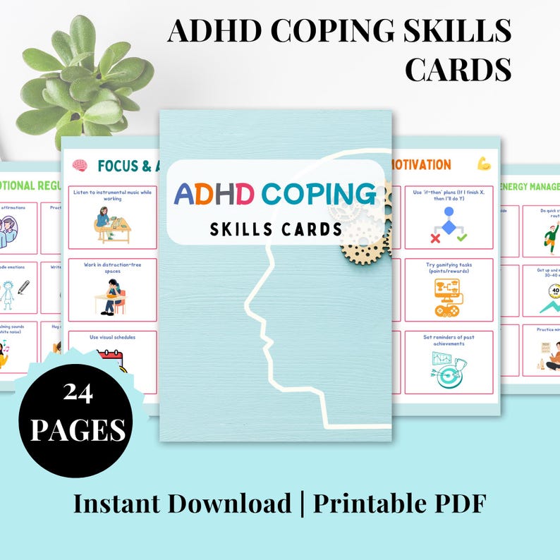 ADHD Coping Skills Cards Printable PDF, Emotional Regulation and Focus ...