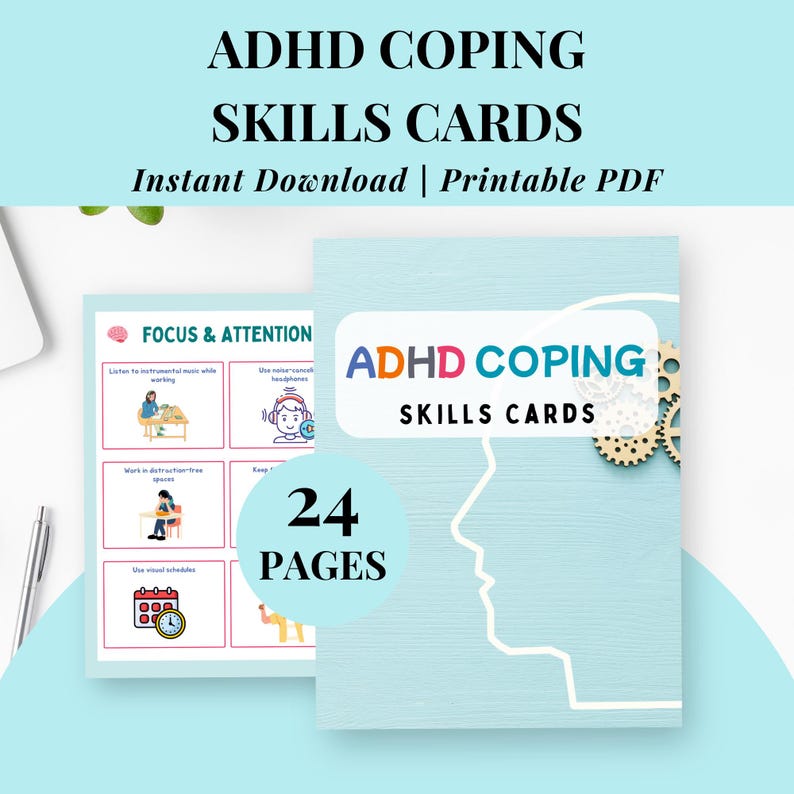 ADHD Coping Skills Cards Printable PDF, Emotional Regulation and Focus ...