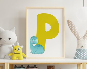 Letter O, INSTANT DOWNLOAD, Dinosaur Illustration, Alphabet Dinosaur Wall Art, kids room decor, Vertical ABC dinosaur print, Nursery art