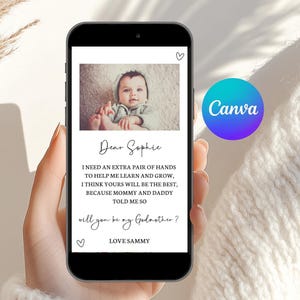Will You Be My Godmother Proposal Phone Card, Canva Editable Godmother Card, Godparent Proposal, Digital Download, Baptism Proposal Card