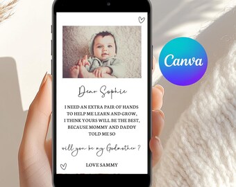 Will You Be My Godmother Proposal Phone Card, Canva Editable Godmother Card, Godparent Proposal, Digital Download, Baptism Proposal Card