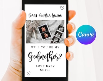 Will You Be My Godmother Proposal Phone Card, Canva Editable Godmother Card, Godparent Proposal, Digital Download, Baptism Proposal Card