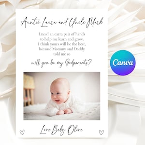 Will You Be My Godparents Proposal Card, Canva Editable Godmother Card, Godparent Printable Template, Baptism Proposal Card, Godmother Gift