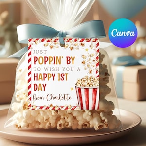 Popcorn Printable Gift Tag, Canva Back To School Square Tag, Happy First Day Of School, Teacher Student Classroom Gift Tag, Popcorn Thankyou