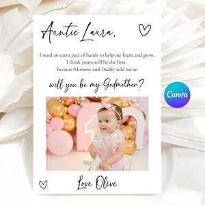 Will You Be My Godmother Proposal Card, Canva Editable Godmother Card, Godparent Proposal Printable, Baptism Proposal Card, Godmother Gift
