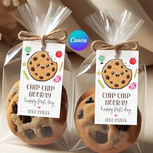 Cookie Printable Gift Tag, Canva Back To School Editable Tag, Student Teacher Classroom Appreciation Tag,Chocolate Chip Chip Hooray Template