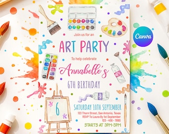 Art Party Birthday Canva Invitation, Editable Printable Painting Party Invitation, Art Theme Birthday Custom Invite, Girl Craft Party